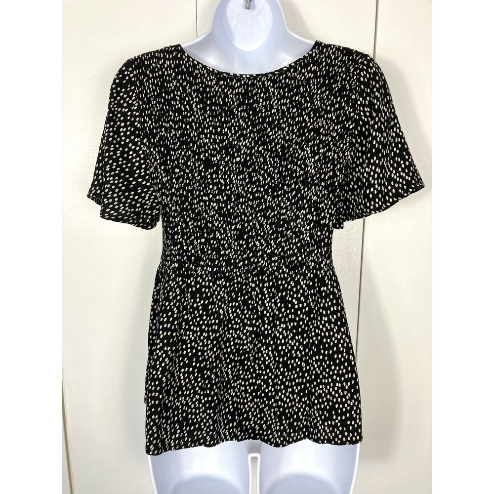 Urban Romantics Women Brown Smocked Leopard Print Peplum Blouse S - Picture 6 of 6